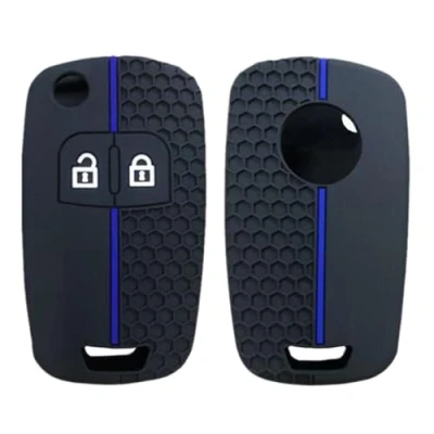 Abbildung von Schlüsselanhänger Schutzhülle für Opel Buick Astra Insignia Vectra Chevrolet Cruze Aveo Spark Captiva Orlando, 2 Tasten, Silikon Autoschlüsselhülle (blaue Linie)
