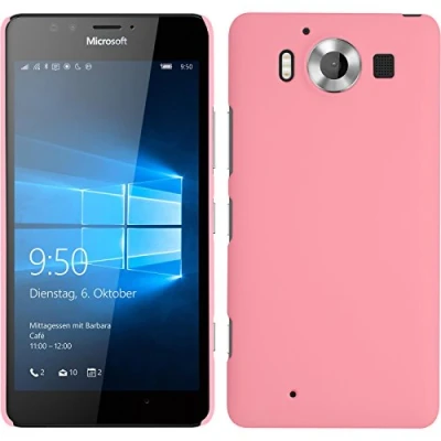 Abbildung von PhoneNatic case kompatibel mit Microsoft Lumia 950 Hülle rosa gummiert Hard + 2 Schutzfolien