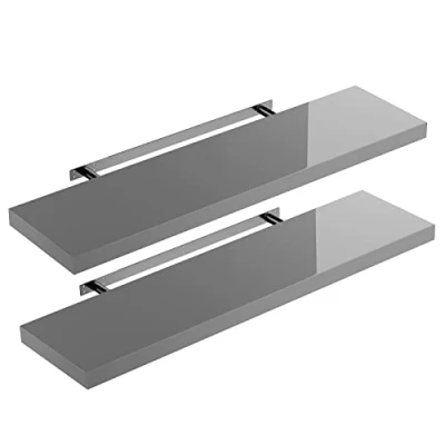 Abbildung von Casaria Wandregal, Grau mit Halterung 50 110 cm Schwebend 15 kg Belastbar Wohnzimmer Bad