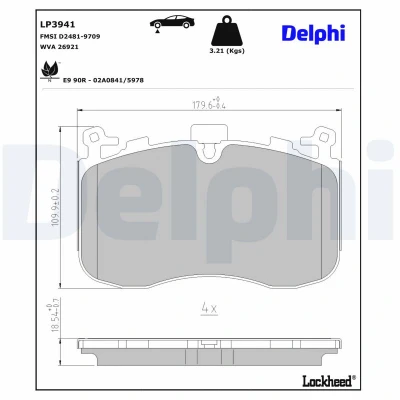Abbildung von DELPHI LP3941 Bremsbelagsatz für Verschleißwarnanzeige vorbereitet BMW: XM (G09) XM, Label Allrad, 50e Allrad 2022