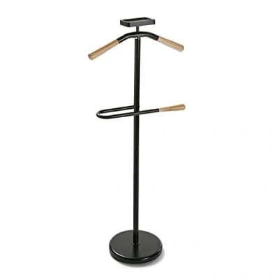 Abbildung von Versa Cham Moderner und multifunktionaler Herrendiener mit 2 Haken oder Aufhängern für Männer Damenkleidung, Maßnahmen (H x L B) 108 44 25 cm, Metall, Farbe: Schwarz Holz