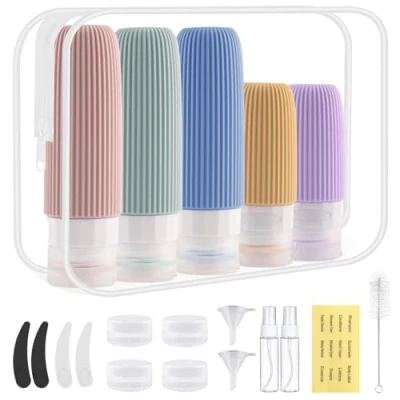 Abbildung von Zosenyer 20 Stück Reiseflaschen Zum Befüllen, Silikon Set mit Etiketten, Reiseset Flüssigkeiten Auslaufsicher Nachfüllbare für Kosmetik, Shampoo, Lotion, Haarspülung, Duschgel, Farbe