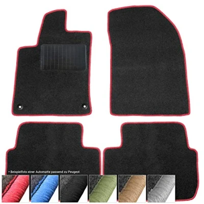 Abbildung von moto MOLTICO Fußmatten Auto Velours Autoteppiche Schwarz Automatten Set 4 teilig passend für Peugeot 1007 2005 2009 (Rote Ziernähte)