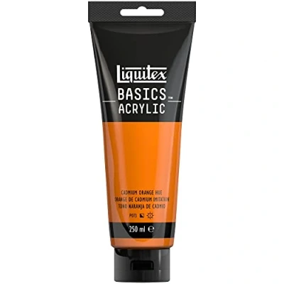 Abbildung von Liquitex 88700234 Basics Acrylfarbe, monopigmentierte Künstlerpigmente, lichtecht, mittlere Viskosität, Archivqualität, seidenglänzender Finish, 250ml Tube Kadmiumorange Farbton