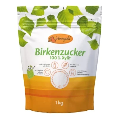 Abbildung von Birkengold Birkenzucker Xylit 1 kg Beutel 100% aus Finnland Birken und Buchenrinde vegan 40% weniger Kalorien als Zucker glutenfrei zahnfreundlich