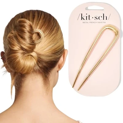 Abbildung von Kitsch Metall französische Haarnadeln für Frauen Goldene dickes Haar, U förmige Haarnadeln, Dutts, Twist Haargabel 1 Stück Gold