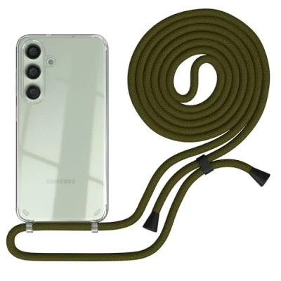 Abbildung von EAZY CASE Handykette kompatibel mit Galaxy S25 Handyhülle Umhängeband, Handykordel Schutzhülle, Silikonhülle, Hülle Band, Stylische Kette für Smartphone, Grün Clips Schwarz