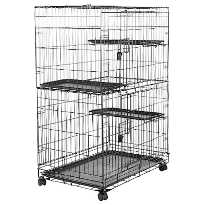 Abbildung von Amazon Basics Langlebig, biegsam Großer Katzenkäfig mit 3 Ebenen, Schwarz, L 91 x B 57 H 129 cm