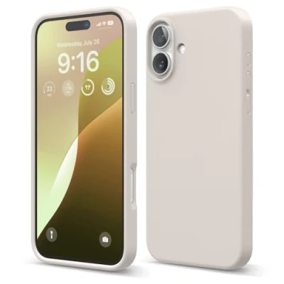 Abbildung von elago Premium Liquid Silikon Hülle Kompatibel mit iPhone 16 Plus Hülle, Ganzkörper Handyhülle, Stoßfest, Schlanke Kratzfester weicher Mikrofaser Innenfutter, 6.7 Zoll (Taupe)