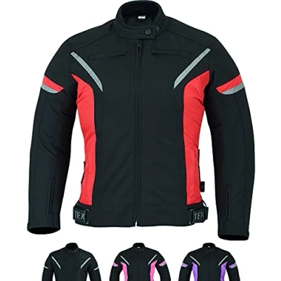 Abbildung von Damen motorradjacke mit protektoren für Sommer oder Winter Textil wasserdicht motorroller motorrad bikerin mantel schutz rüstung (EN 1621 1) Schwarz Rott 3XL