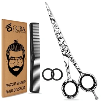 Abbildung von Friseurschere OCBA Professionelles 6&#039; Haarschneideschere &amp; Haarschere Perfektes Design für Friseure Salons Männer und Frauen (6 Zoll Weiß)