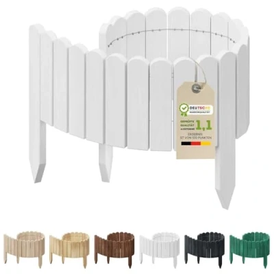 Abbildung von Floranica Rollborder Flexibler Holzzaun 100 x 20 cm Weiß Beeteinfassung Deko für Gartenzaun Rasenkante Umzäunung Rasenflächen Hochbeete Garten