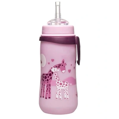 Abbildung von NIP Strohhalmbecher Straw Cup ab 1 Jahr, auslaufsichere Kindertrinkflasche mit Clip, Sauger und Trinkhalm einfach zu reinigen, leicht unzerbrechlich, Tiermotiv Giraffe, Rosa