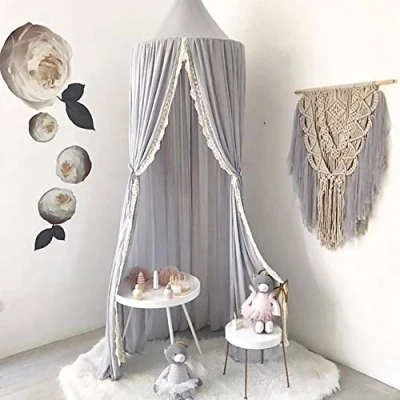 Abbildung von Naturer Baby Betthimmel Baldachin Grau für kinderzimmer mit Spitze Moskitonetz Chiffon Babybett Kinder Mosquito Net Hängende Moskitons Babyzimmer Dekoration