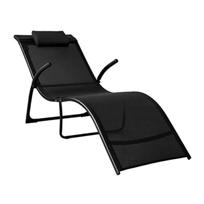 Abbildung von SoBuy OGS45 SCH Sonnenliege klappbar Gartenliege Relaxstuhl Liegestuhl mit Kopfkissen Klappliege Schwarz Belastbarkeit 150 kg BHT ca: 60x69x173cm