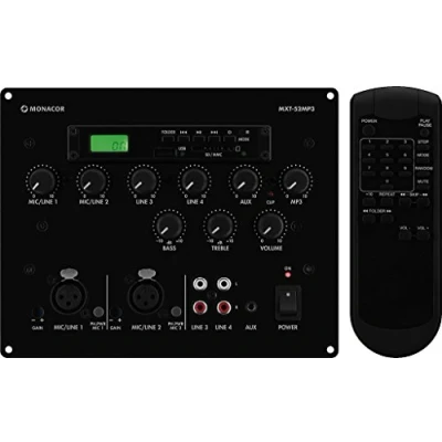 Abbildung von Monacor MXT 52MP3 Mischpult mit integriertem MP3 Spieler für die Unterputz Wandmontage, Schwarz