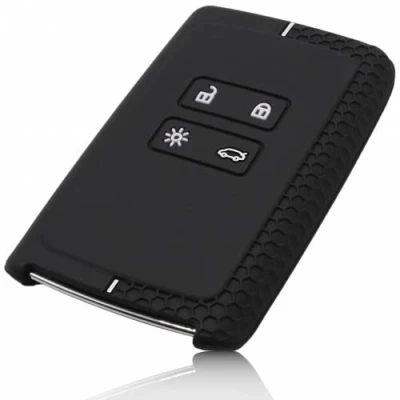 Abbildung von FOAMO Autoschlüssel Hülle Silikon kompatibel mit Renault 4 Tasten Smartkey (nur Keyless Go) Schutzhülle Cover in Schwarz Weiß