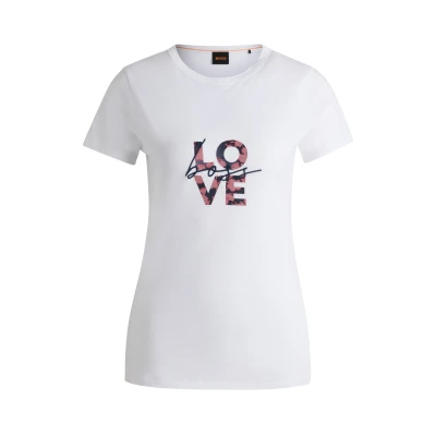 Abbildung von BOSS Elogo Print Tshirt print, Damen, Größe: Small, White