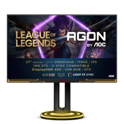 Abbildung von AOC Agon Pro AG275QXL 27 Zoll QHD Gaming Monitor, 170 Hz, 1 ms, FreeSync, G Sync Compatible, HDR400 (2560x1440, HDMI, DisplayPort, USB Hub) schwarz/gold
