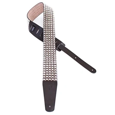 Abbildung von Perri&#039;s Leathers P25ST7113 Studded Guitar Strap with Leather Ends Fits Bass, Acoustic and Electric Guitars, 2.5&quot;/49&quot; x 60&quot;, Silver