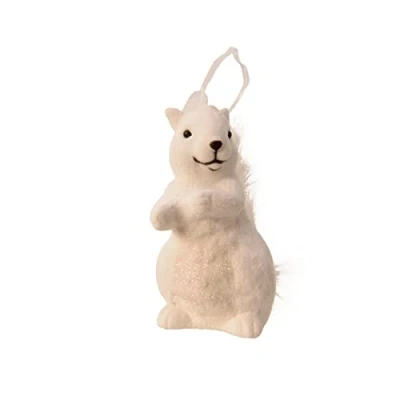 Abbildung von Christbaumschmuck Kunststoff Samt 10cm Eichhörnchen Waldtiere Christbaumanhänger bruchsicher weiß