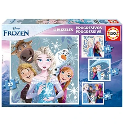Abbildung von Educa Die Eiskönigin, 4in1 Puzzle mit 12/16/20/25 Teilen, Puzzleset für Kinder ab 3 Jahren, Kinderpuzzle Disney Frozen (19735)