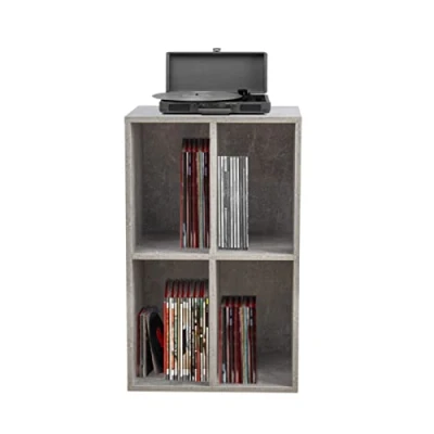 Abbildung von VDD Schallplattenschrank Aufbewahrung von Schallplatten Plattenspielermöbel graue Betonoptik