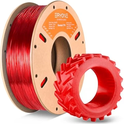 Abbildung von ERYONE TPU Filament 1.75mm, 3D Drucker Filament,Flexible Filament, 95A, Maßgenauigkeit +/ 0,03 mm, 1kg 1 Spule, Transparent rot