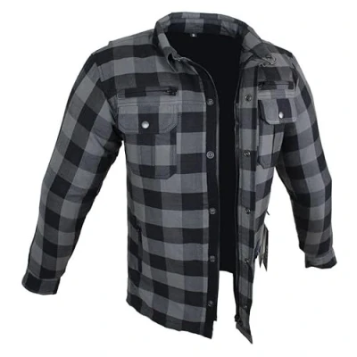 Abbildung von ALPHA SPEEDS Motorradhemden Biker Hemdjacke Wasserdicht &amp; Winddicht Motorrad Kariertes Hemd mit Protektoren Jacke Flanell Lumber Aramid (DE/NL/SE/PL, Alphanumerisch, 5XL, Regular, Grau)