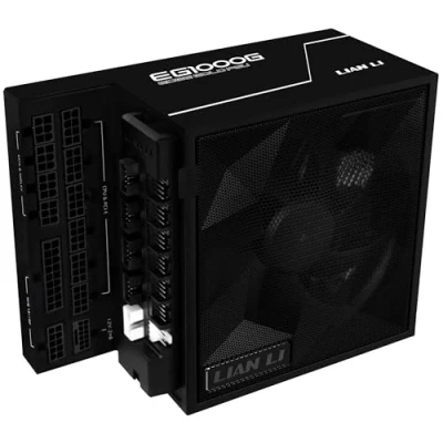 Abbildung von Lian Li Edge Gold 1000 PC Netzteil Schwarz, Watt ATX Netzteil, PCIe 5.1, 3.1 PSU 80 Plus Gold, modular, Sleeved Cable Kit, 12VHPWR für NVIDIA RTX, leiser Lüfter, USB Hub &amp; Fan