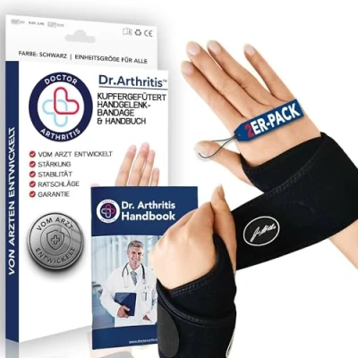 Abbildung von Dr. Arthritis Von Ärzten Entworfen, Leichte Handgelenk Bandagen, Sehnenscheidenentzündung Handgelenkstütze und Handgelenkbandage, Karpaltunnel Schiene, Handbandage Rechts Links, 1 Paar, Schwarz