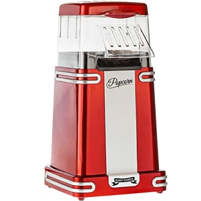 Abbildung von Gadgy Popcornmaschine Schneller, ölfreier, fettarmer Heißluft Popcorn Maker 1200W mit Messbecher und abnehmbarem Deckel, Retro Rot beschichtet