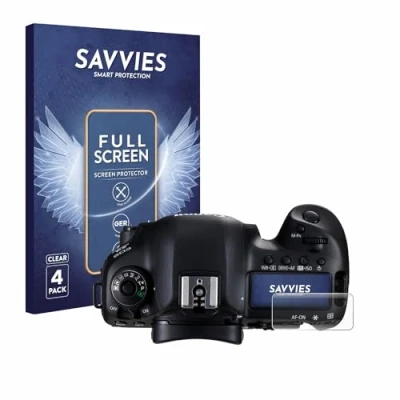 Abbildung von Savvies 4 Stück Full Screen Schutzfolie für Canon EOS 5D Mark III (Schulterdisplay) Cover Displayschutz Folie [3D Curved, Transparent]
