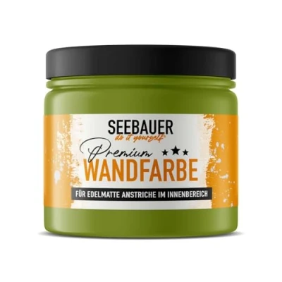 Abbildung von SEEBAUER diy Wandfarbe Grün 300ML für Innen (No. 724 Wild Jungle) Edelmatte grüne Innenfarbe Grüntöne sehr hohe Deckkraft Matt, Abwaschbar und Tropffrei