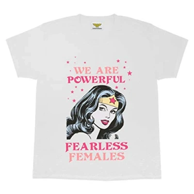 Abbildung von DC Comics Wonder Woman Fearless T Shirt, Mädchen, 104 182, Weiß, Offizielle Handelsware