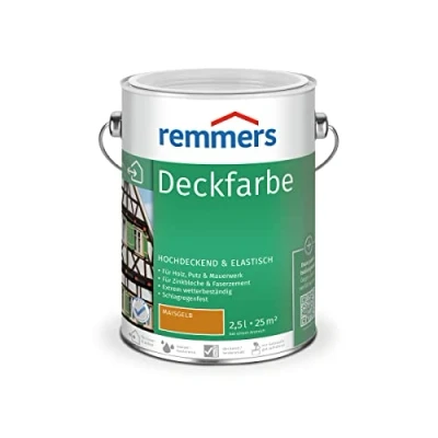 Abbildung von Remmers Deckfarbe maisgelb, 2,5 Liter, für innen und außen, Wetterschutzfarbe viele Untergründe, hochdeckend, wetterfest