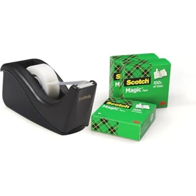 Abbildung von Scotch Klebeband Abroller C60, Schwarz + Magic Unsichtbares Klebeband, 19 mm x 33 mm, 4 Rollen/Packung
