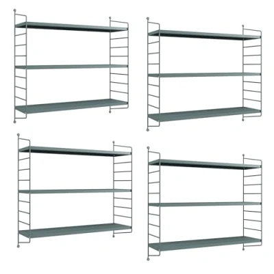 Abbildung von [en.casa] Modulares Wandregal Strängnäs 4er Set Metallregal Graublau Hängeregal mit 3 Regalböden Badregal Küchenwandregal Wandablage Wohnzimmer