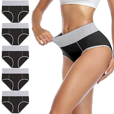 Abbildung von wirarpa Unterhosen Damen Baumwolle Unterwäsche Frauen Taillenslip Hohe Taille Slip Schwarz 5er Pack Größe XL
