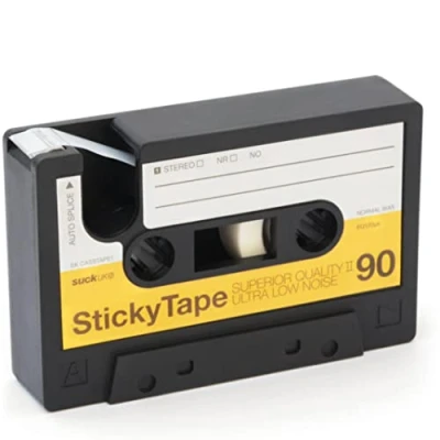 Abbildung von Suck UK Retro Kassettenabroller Anpassbare Büro Schreibtisch Accessoires Spender für doppelseitiges Klebeband Neuheit Bürozubehör Klebebandhalter