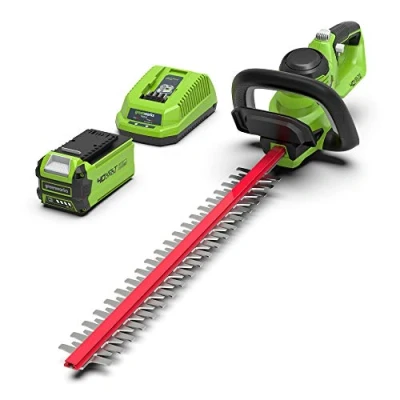 Abbildung von Greenworks G40HT61K2 Akku Heckenschere, 61 cm Doppelklingen, schneidet bis zu 27 mm dicke Äste und Stämme, 3000 Schnitte pro Minute, 40V 2Ah &amp; Ladegerät, 3 Jahre Garantie
