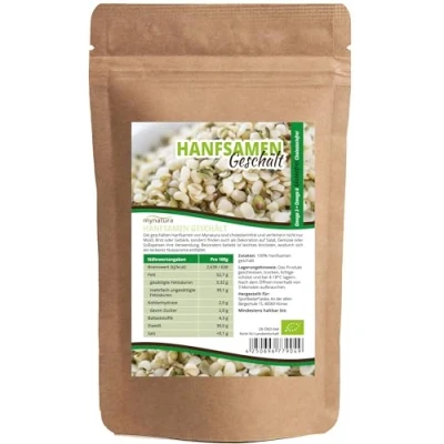 Abbildung von Mynatura Bio Hanfsamen Geschält 1000g Glutenfrei, Cholesterinfrei, Nährstoffreich Omega 3 + 6 Vegetarisch und Vegan Qualität (DE ÖKO 044) ((1x1000g))