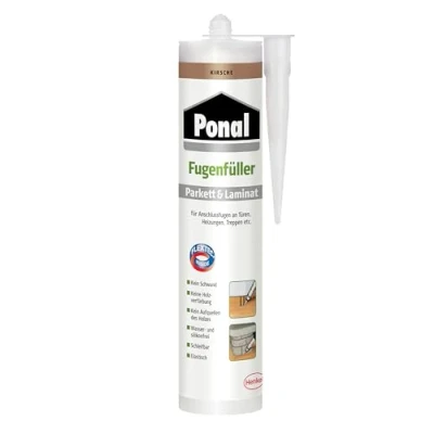 Abbildung von Ponal Parkett &amp; Laminat Fugenfüller Kirsche, elastische Fugenmasse für Anschluss und Dehnungsfugen, lösemittel , wasser silikonfreie Dichtmasse, 1x280ml Kartusche