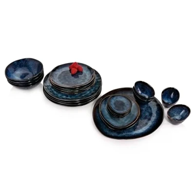 Abbildung von SÄNGER Tafelservice Tokio Geschirrset (23 tlg), 4 Personen, Steingut, Blau Schwarz, Handmade, Premium Collection