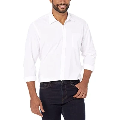 Abbildung von Amazon Essentials Herren Lässiges langärmeliges Popeline Hemd Normale Passform, Weiß, L