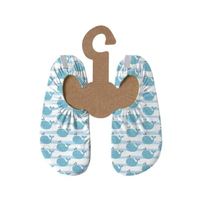 Abbildung von Slipstop Kinder Strandschuhe Anti Rutsch Ballett Schuhe Schwimmschuhe Urlaub Badeschuhe Pool Unisex blau/weiße Wale Dori, Größe 21 23