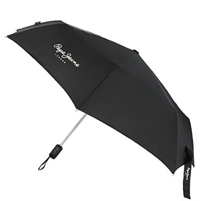 Abbildung von Pepe Jeans Teo Regenschirm, faltbar, Schwarz, Polyester, mit Aluminium Stock, Regenschirm