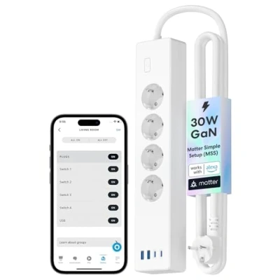 Abbildung von Meross Matter Steckdosenleiste GaN USB C Ladegerät 30W, Smart Mehrfachsteckdose WLAN Schnellladegerät funktioniert mit Alexa, Apple HomeKit und Google, 16A, FFS Ver.