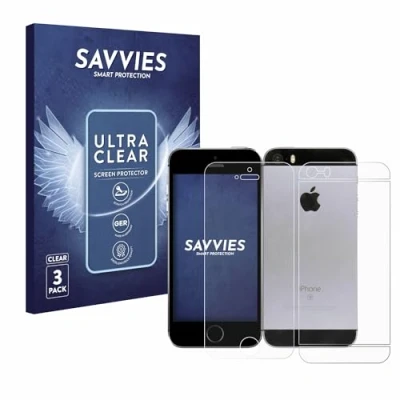 Abbildung von Savvies 6 Stück Schutzfolie für Apple iPhone SE 2016 (Display+Rückseite) Displayschutz Folie Ultra Transparent