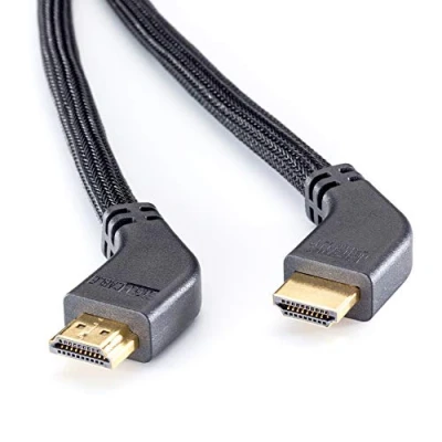 Abbildung von Eagle Cable by INAKUSTIK 10011008 Deluxe High Speed HDMI 2.0b Kabel mit Ethernet gewinkelte Stecker für platzsparenden Anschluss 0,8m in Schwarz 2160p ARC HD Audio Geflechtschirm
